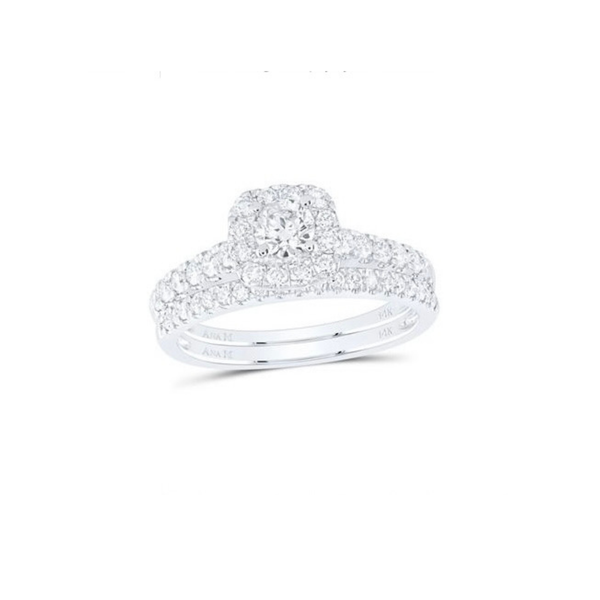 14K White Gold Round Diamond Bridal Wedding Ring Set – 1.00 CTW (Certified)