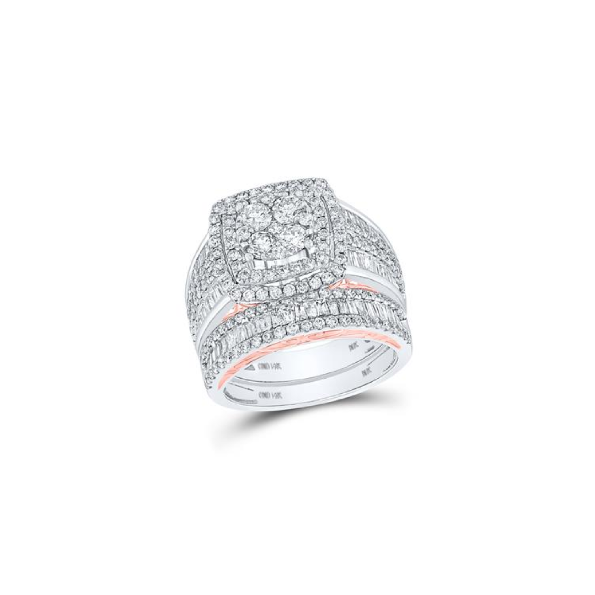 14k two tone rose and white gold round diamond bridal wedding ring set 2-1/2 cttw