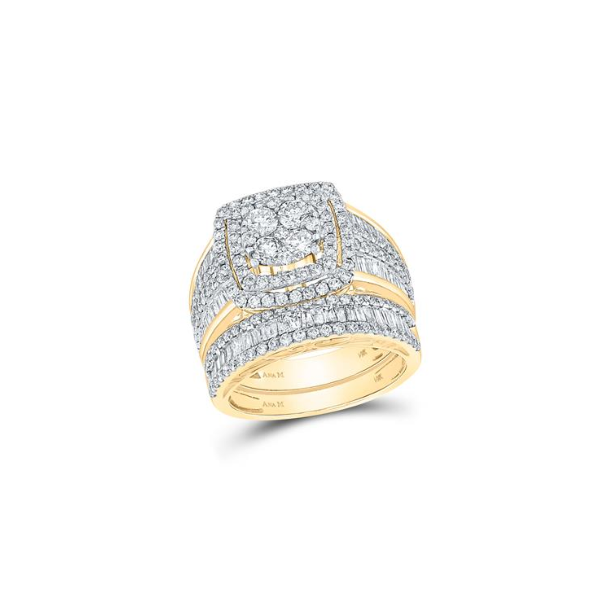 14K yellow gold round diamond bridal wedding ring set 2-1/2 cttw