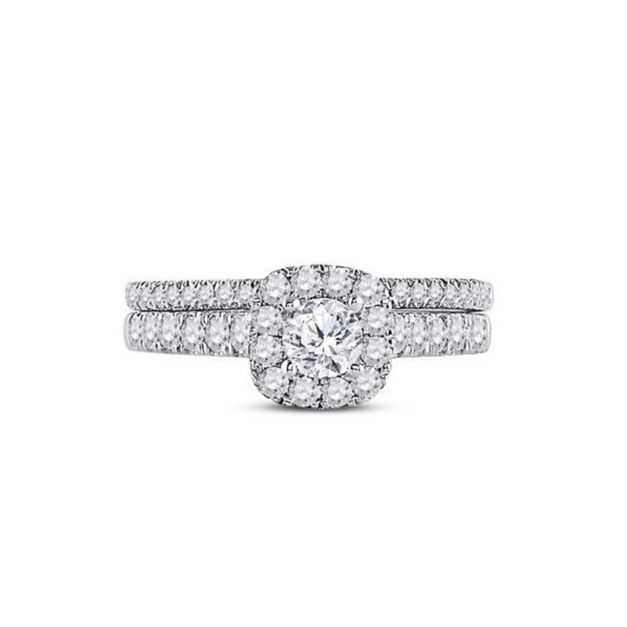 14K White Gold Round Diamond Bridal Wedding Ring Set – 1.00 CTW (Certified)