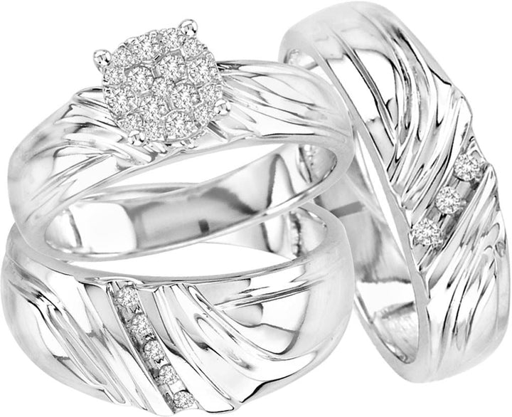 0.36 ct Diamond Trio Wedding Set in 14K White Gold