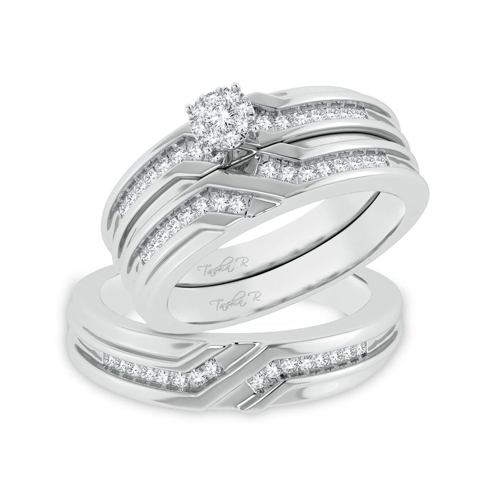 0.35 ct Diamond Trio Wedding Set in 14K White Gold
