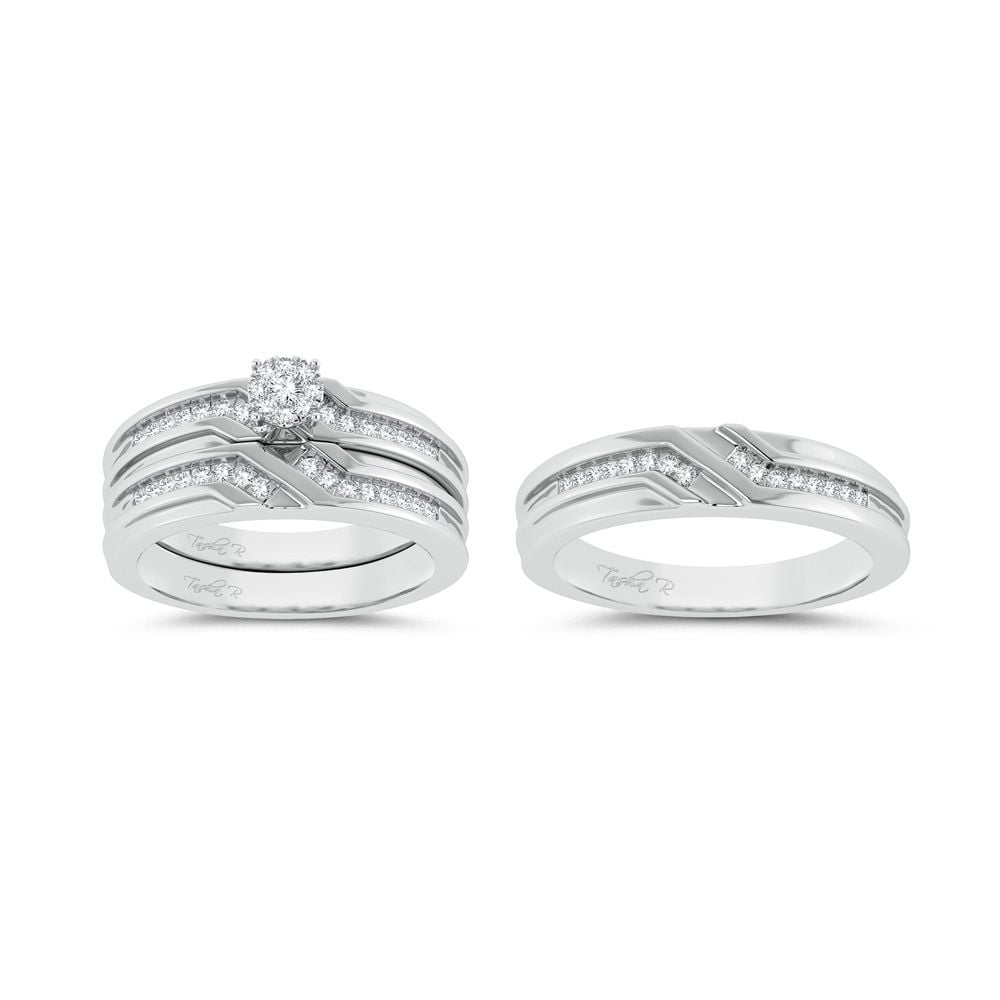 0.35 ct Diamond Trio Wedding Set in 14K White Gold