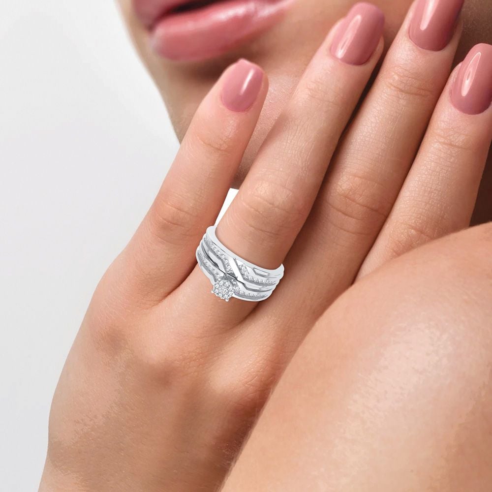 0.35 ct Diamond Trio Wedding Set in 14K White Gold