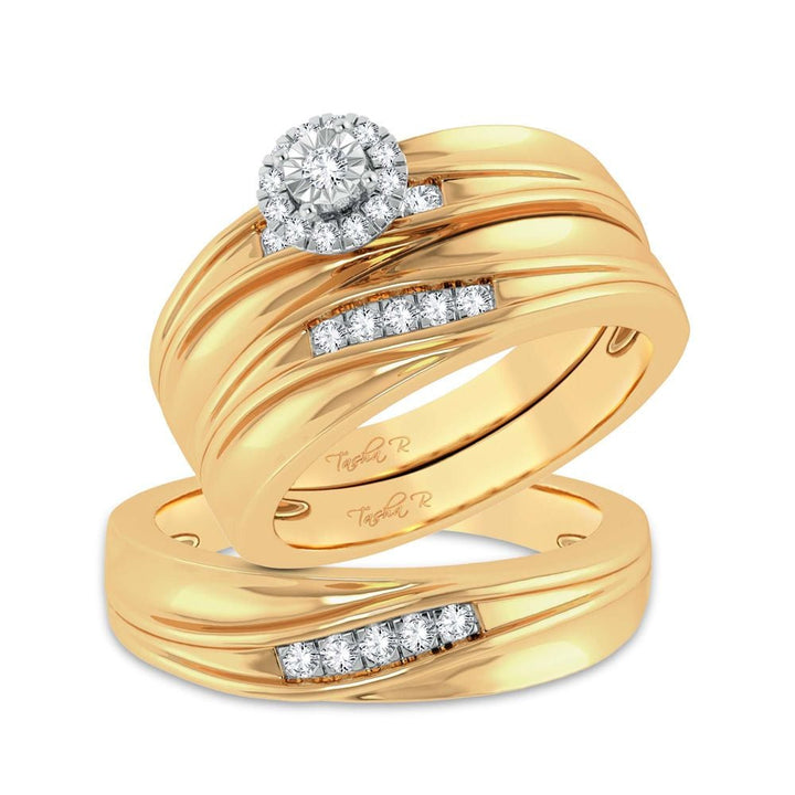 1/5 ct Diamond Trio Wedding Set in 14K Yellow Gold