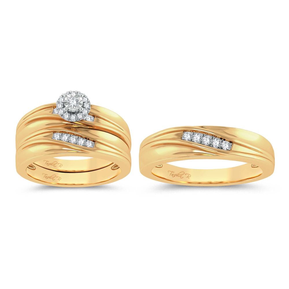 1/5 ct Diamond Trio Wedding Set in 14K Yellow Gold