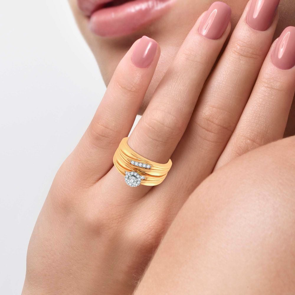 1/5 ct Diamond Trio Wedding Set in 14K Yellow Gold