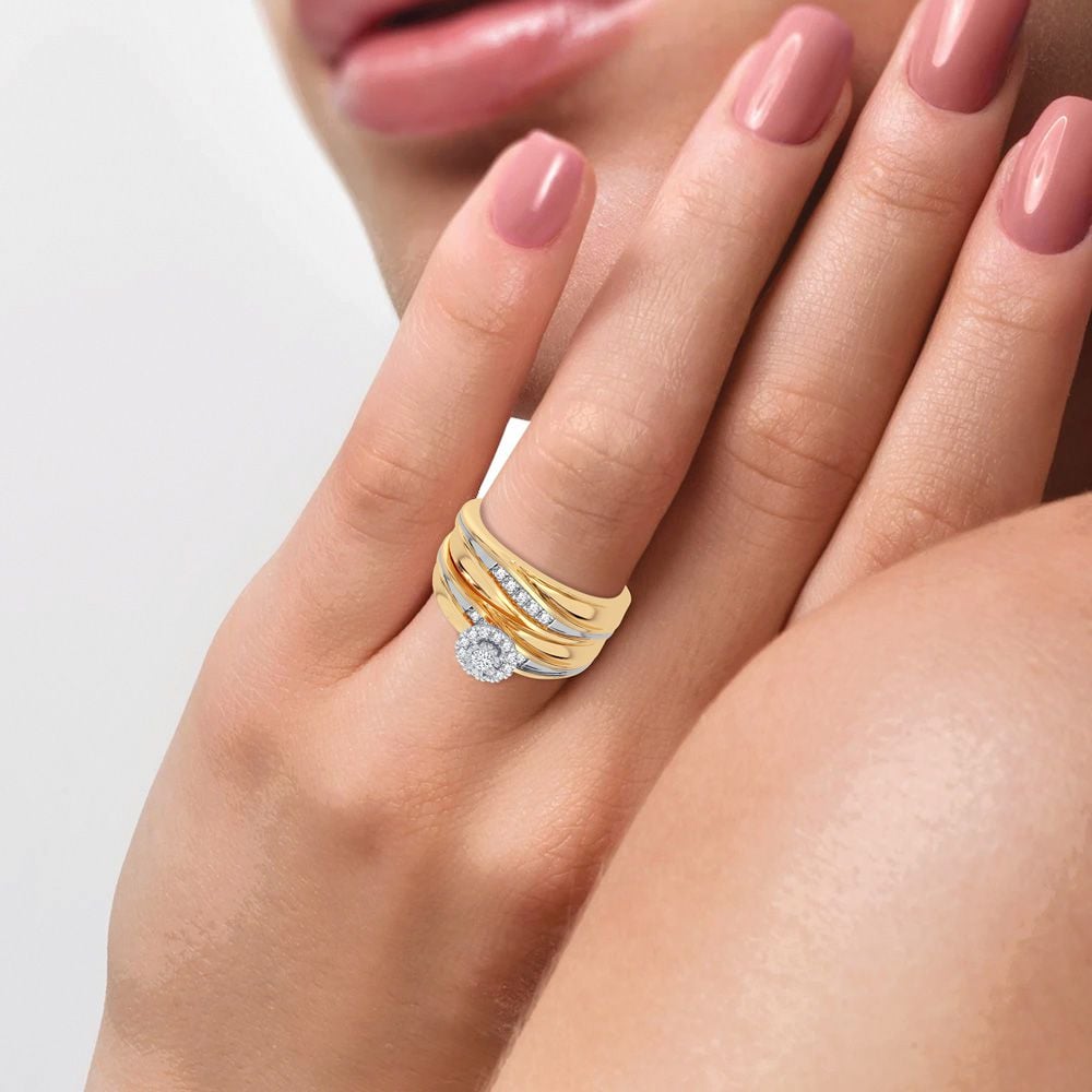 1/5 ct Diamond Trio Wedding Set in 14K Yellow Gold