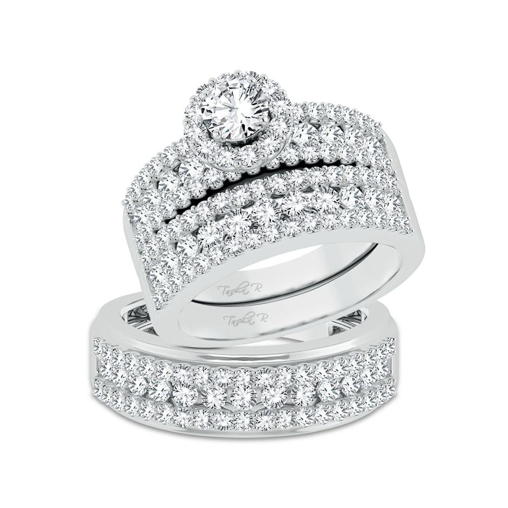 3 ct Diamond Trio Wedding Set in 14K White Gold
