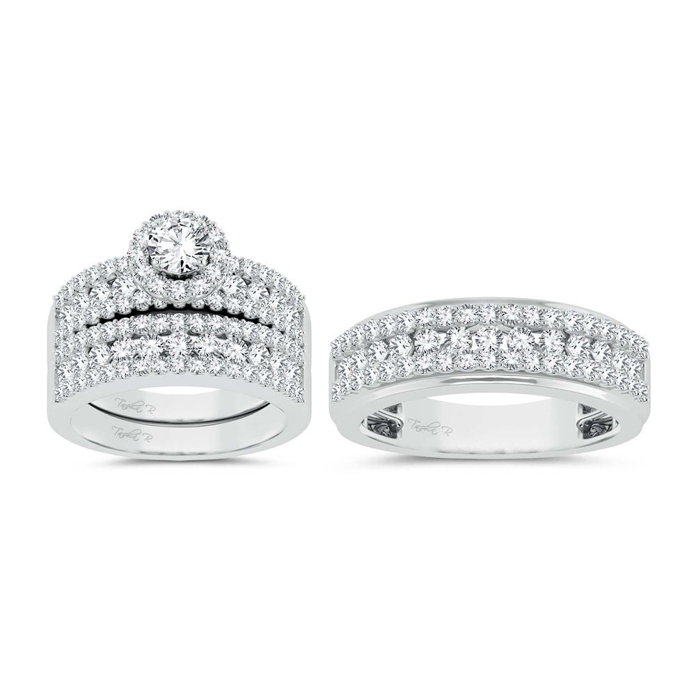 3 ct Diamond Trio Wedding Set in 14K White Gold
