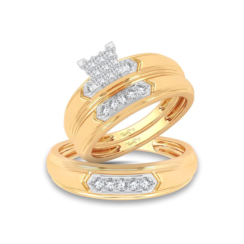 1/3 ct Diamond Trio Wedding Set in 14K Yellow Gold