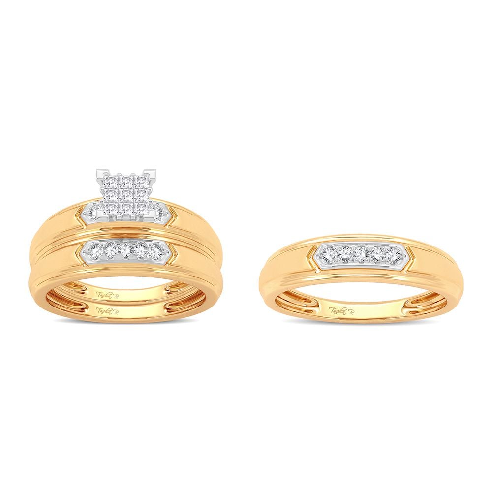 1/3 ct Diamond Trio Wedding Set in 14K Yellow Gold