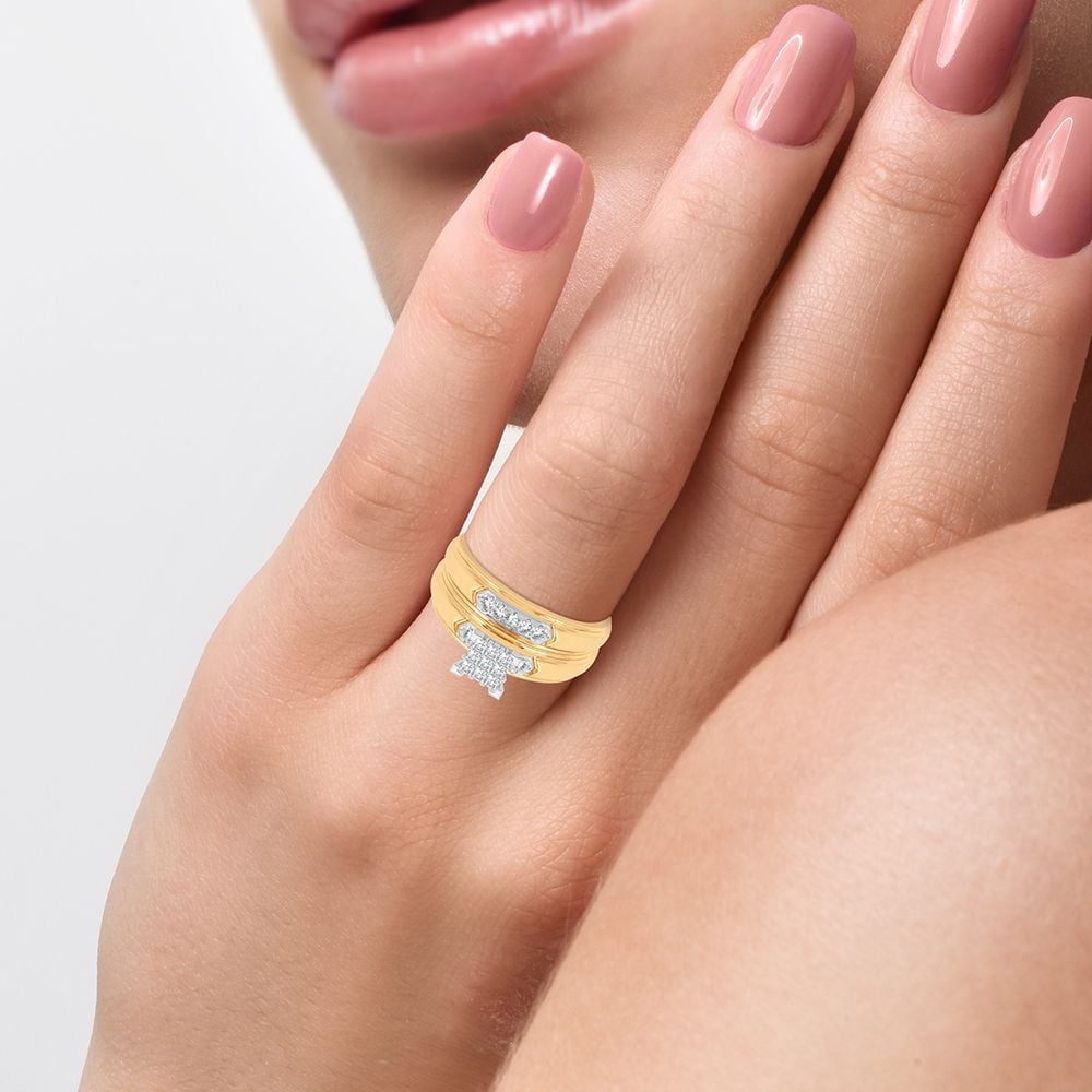 1/3 ct Diamond Trio Wedding Set in 14K Yellow Gold