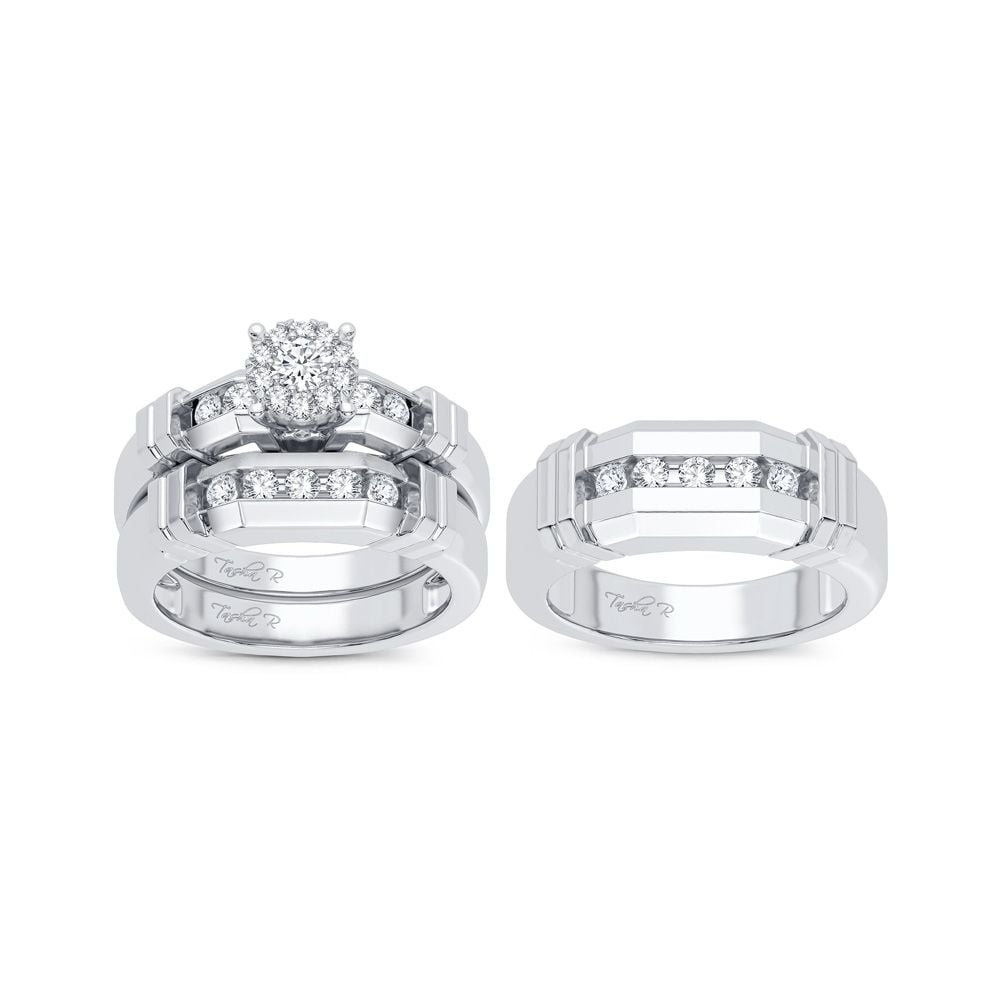 7/8 ct Diamond Trio Wedding Set in 14K Yellow Gold