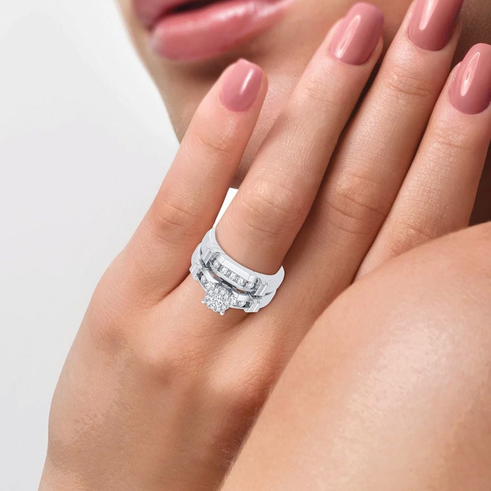 7/8 ct Diamond Trio Wedding Set in 14K Yellow Gold