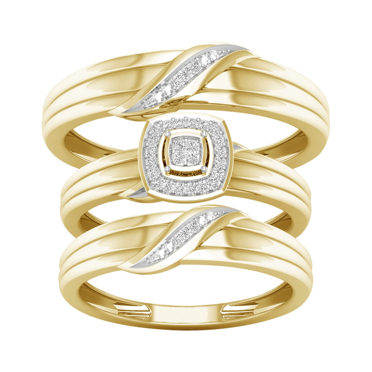 0.07 ct Diamond Trio Wedding Set in 10K Yellow Gold