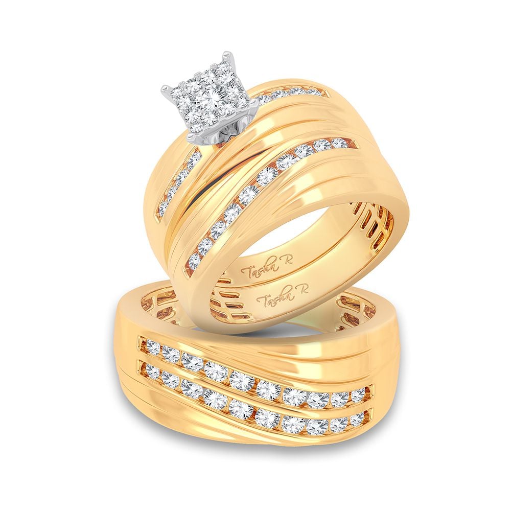 1-1/8 ct Diamond Trio Wedding Set in 14K Yellow Gold