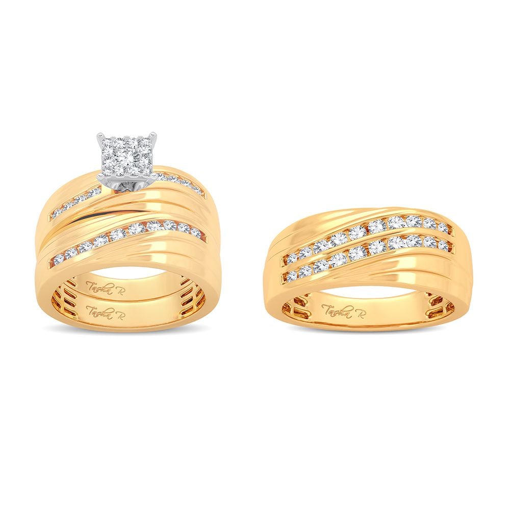 1-1/8 ct Diamond Trio Wedding Set in 14K Yellow Gold