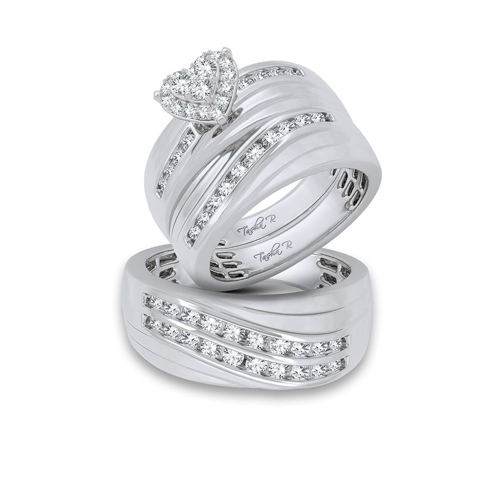 1-1/6 ct Diamond Trio Wedding Set in 14K White Gold
