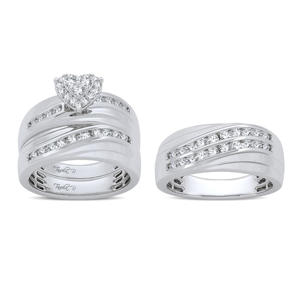 1-1/6 ct Diamond Trio Wedding Set in 14K White Gold