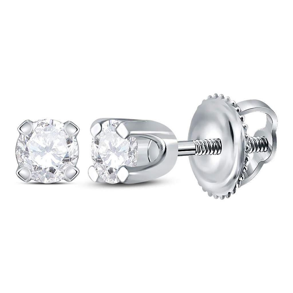 Certified 1/6 ct Diamond Stud Earrings, 14K White Gold