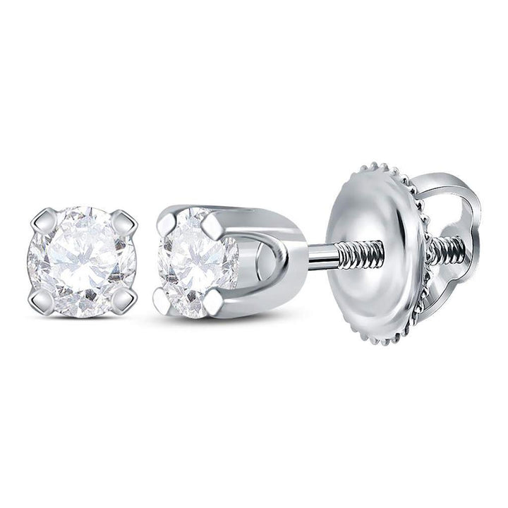 Certified 1/6 ct Diamond Stud Earrings, 14K White Gold