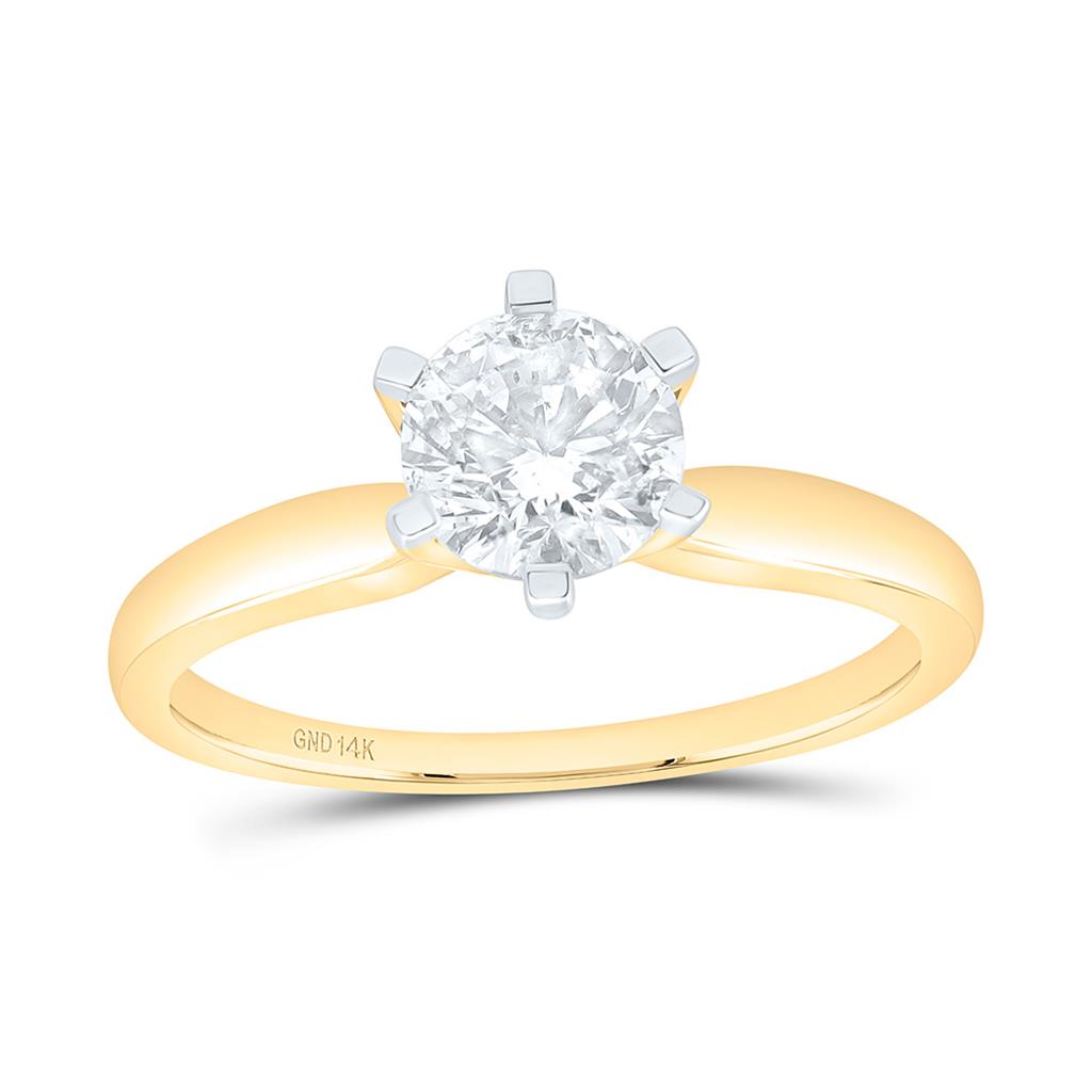Certified 1 ct Round Diamond Solitaire Ring, 14K Gold