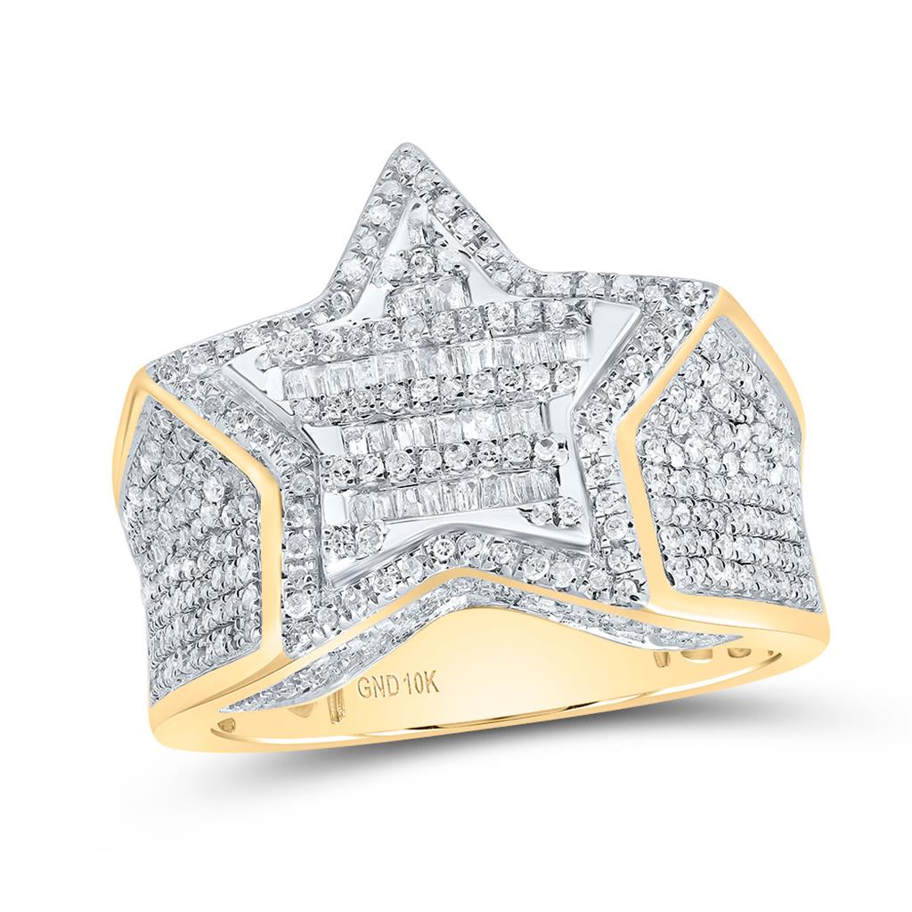 1 ct Baguette Diamond Star Men's Ring in 10K Gold