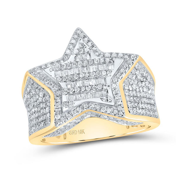 1 ct Baguette Diamond Star Men's Ring in 10K Gold