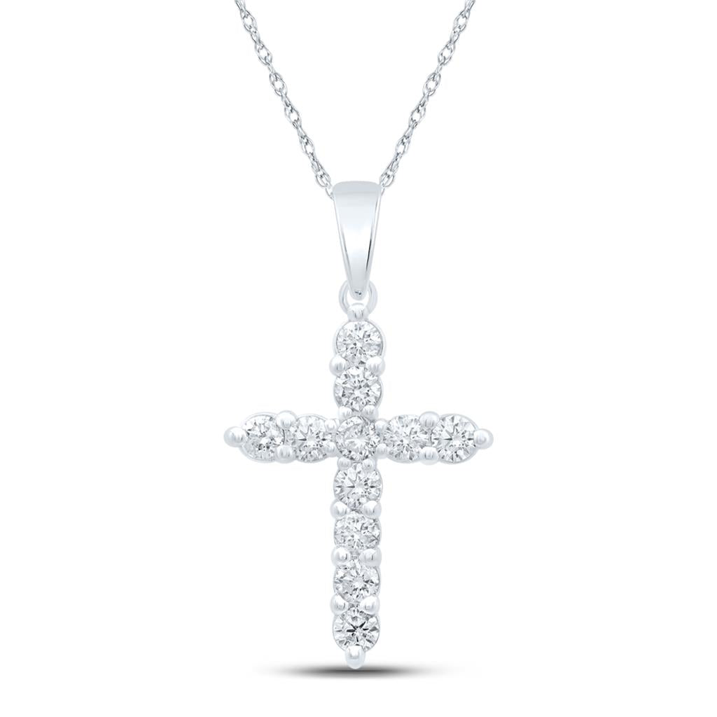 1 ct Diamond Cross Pendant in 14K White Gold