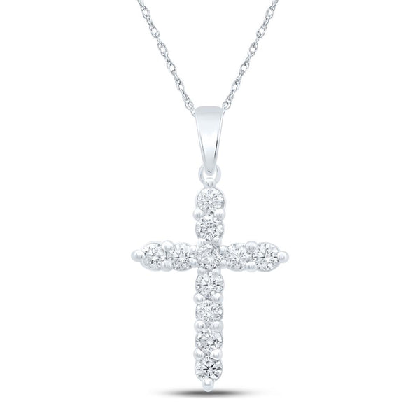 1 ct Diamond Cross Pendant in 14K White Gold