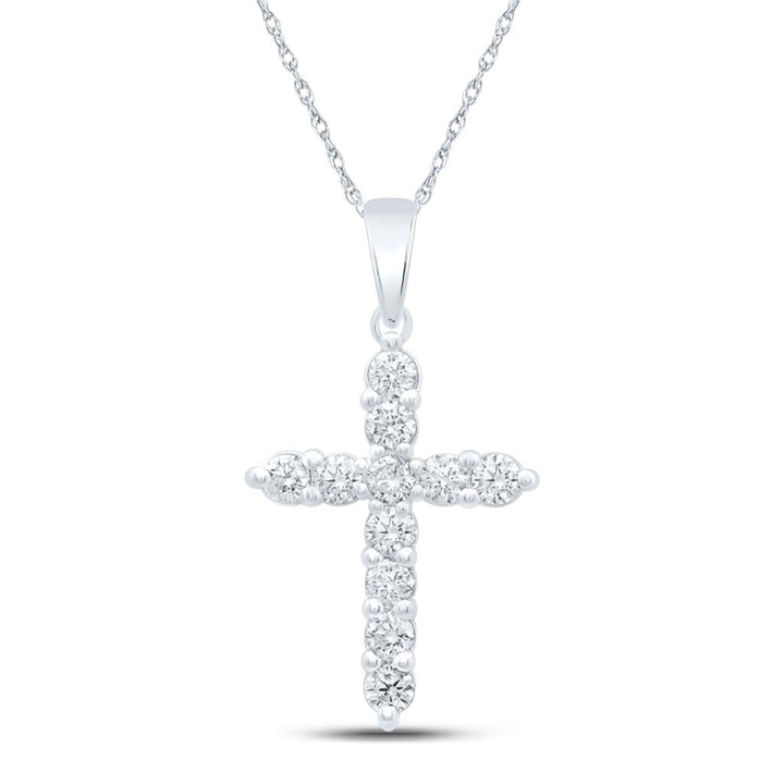 1 ct Diamond Cross Pendant in 14K White Gold