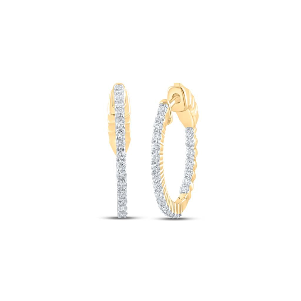 1/2 ct Inside Outside Diamond Hoop Earrings, 10K Gold