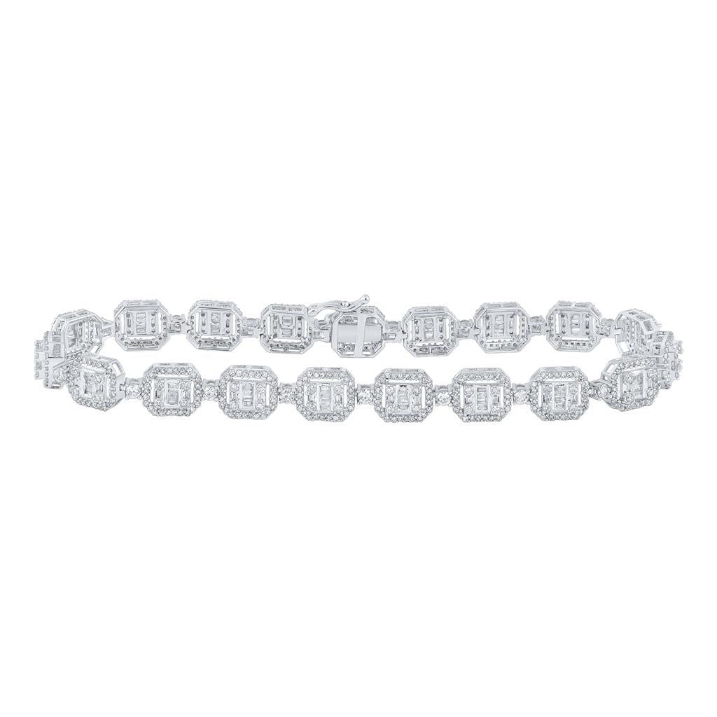 4-1/2 ct Baguette Diamond Link Bracelet in 10K White Gold