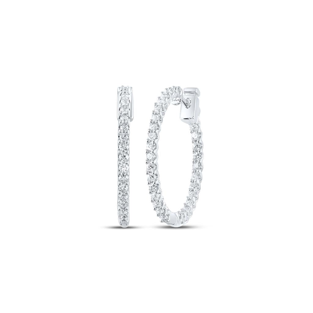 1 ct Inside Outside Diamond Hoop Earrings, 14K White Gold