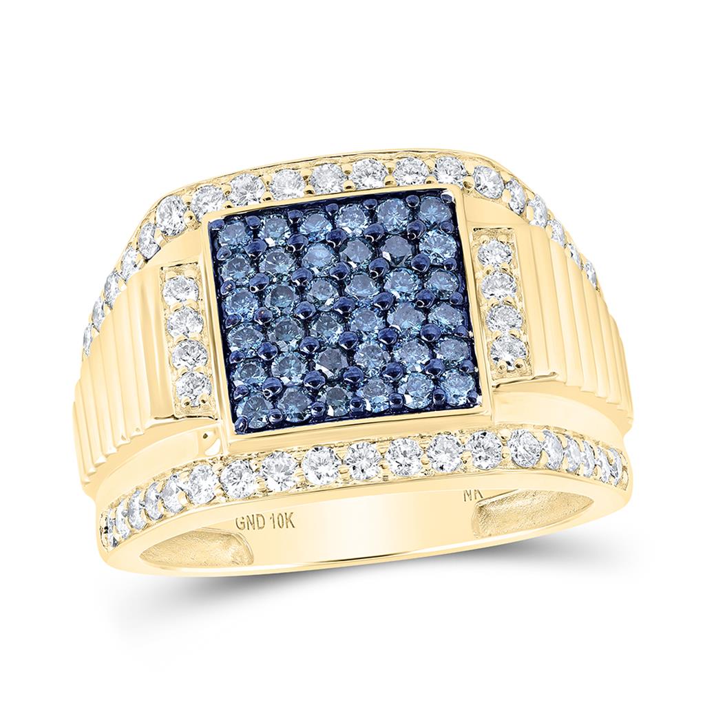 1-5/8 ct Blue Diamond Square Men's Ring, 10K Gold