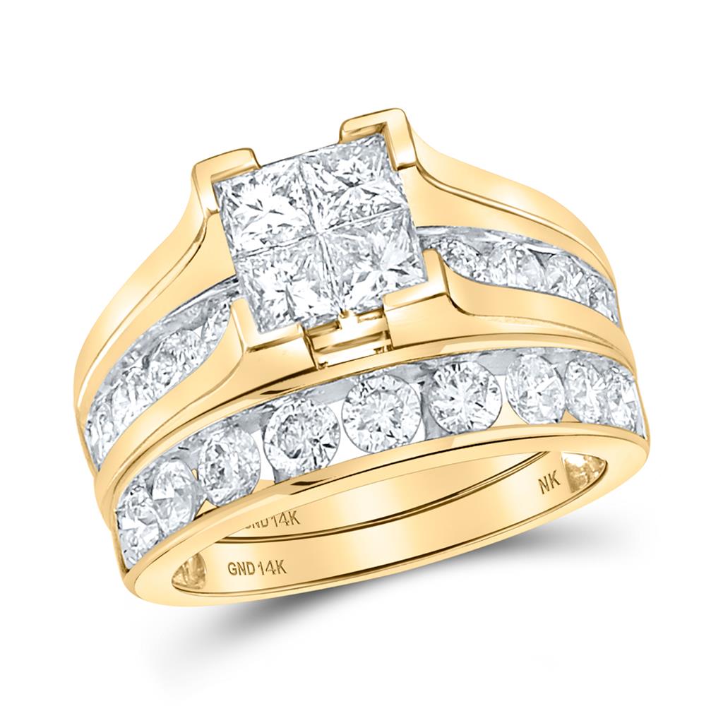 3 ct Princess Diamond Square Bridal Set in 14K Yellow Gold