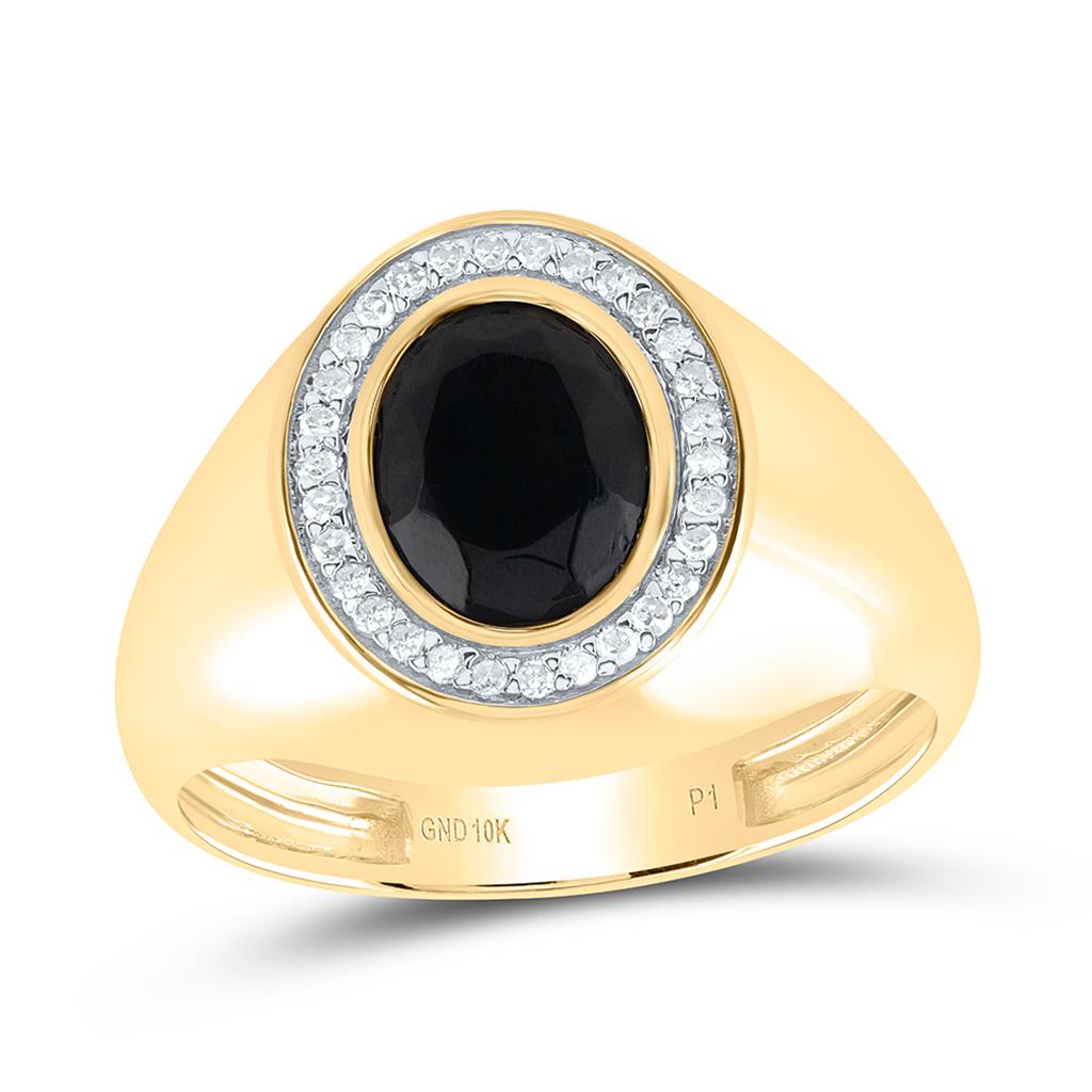 Diamond & Oval Black Onyx Men's Ring, 10K Gold