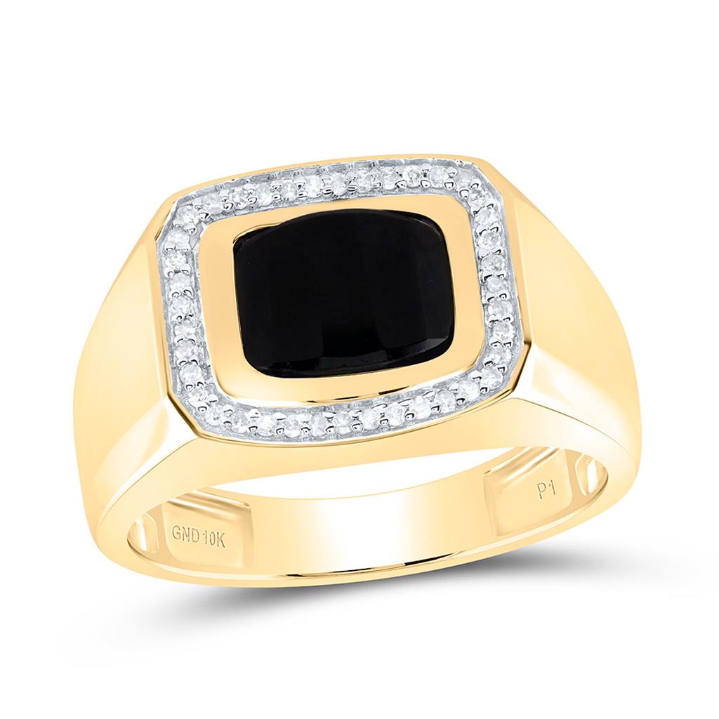 Diamond & Black Onyx Men's Ring in 10K Yellow Gold