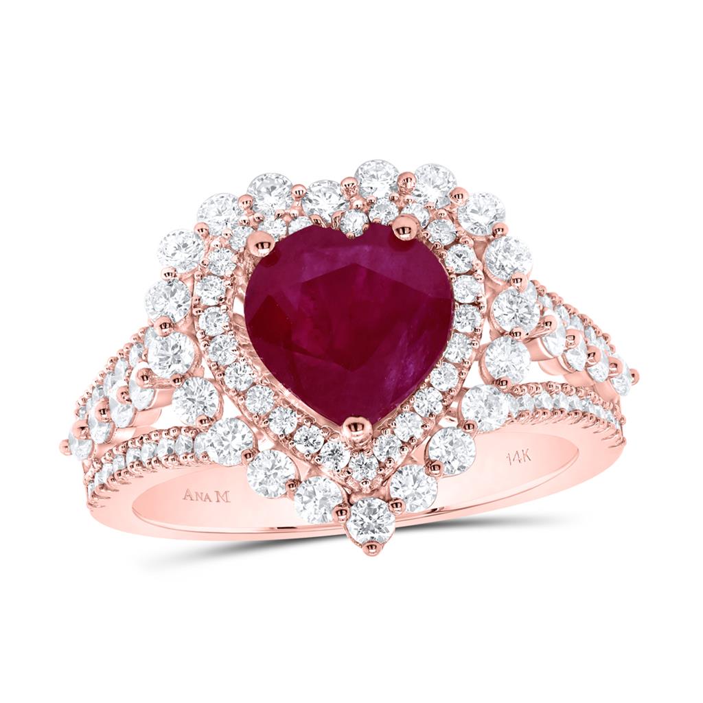 1 ct Diamond & Ruby Heart Ring in 14K Rose Gold