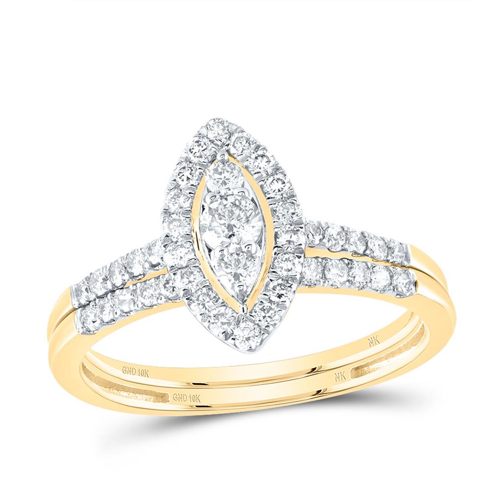 5/8 ct Marquise Diamond Halo Bridal Set in 10K Gold