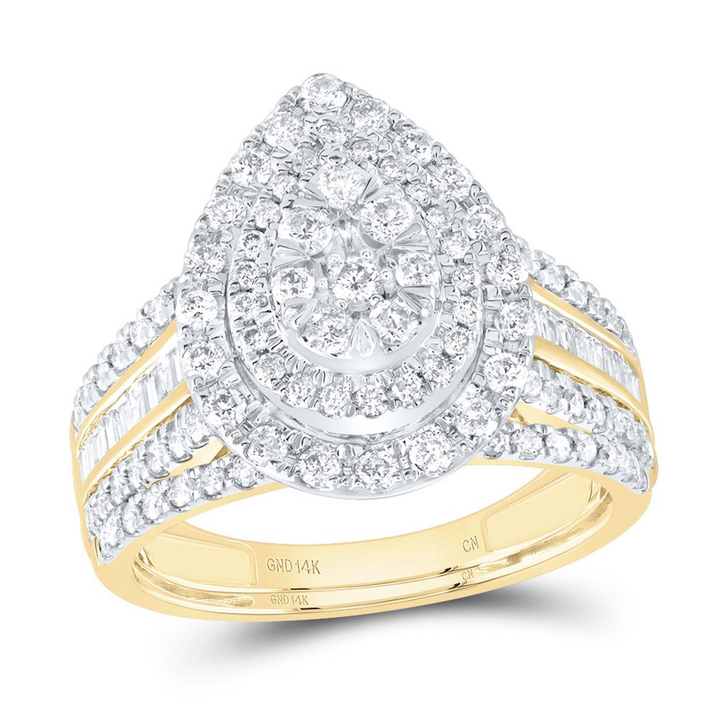 1 ct Pear Double Halo Bridal Set in 14K Yellow Gold