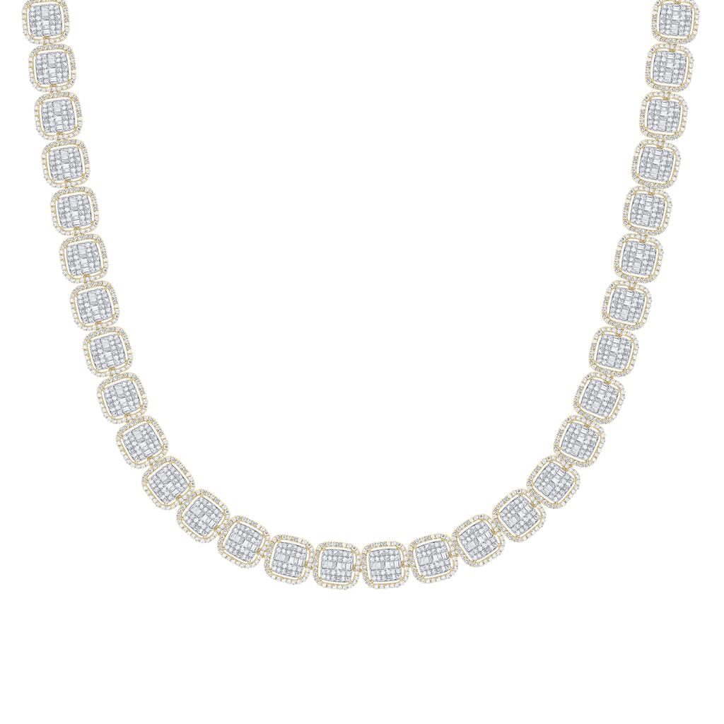 16 ct Diamond Cushion Men's Chain, 22 Inch 10K Gold