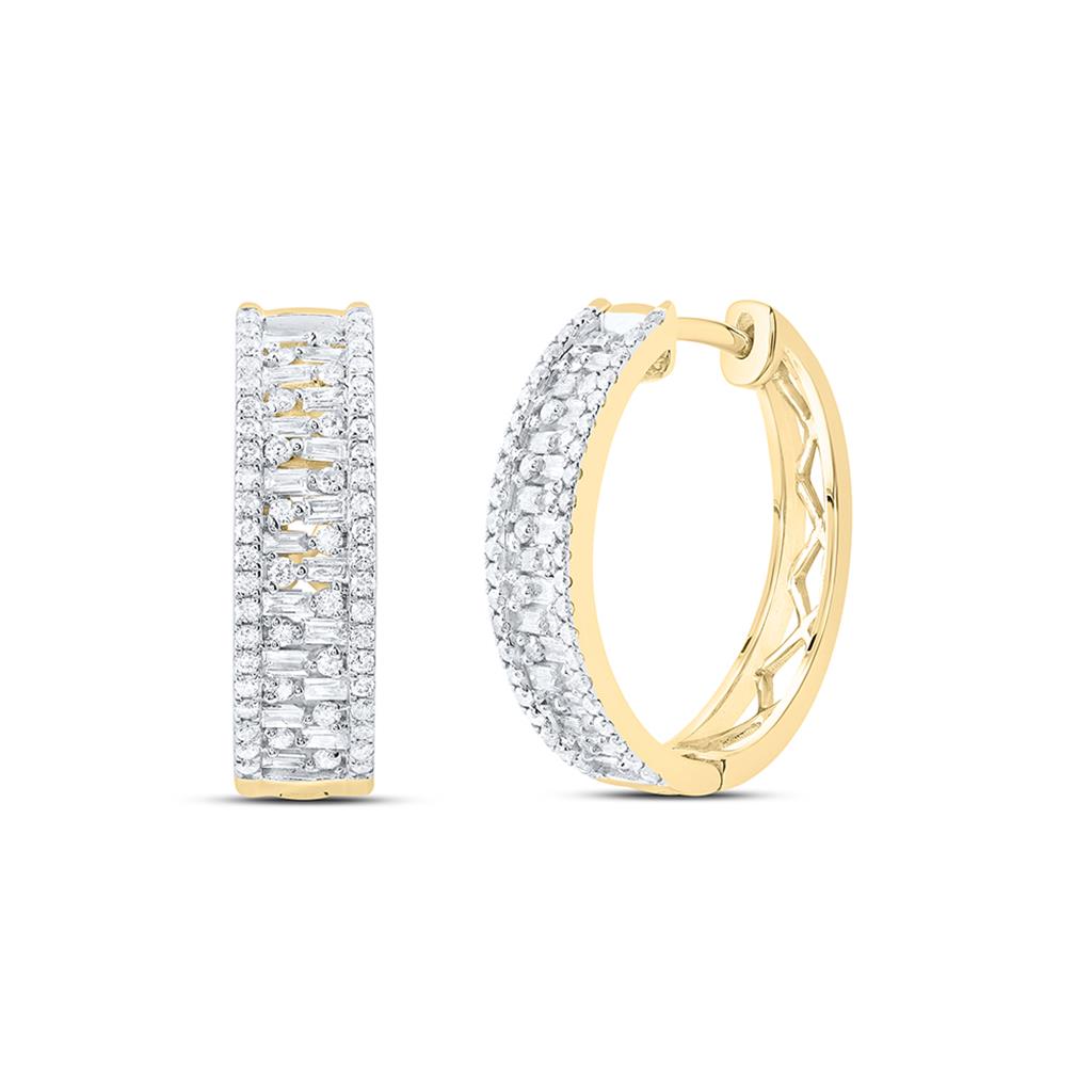 7/8 ct Baguette Diamond Hoop Earrings, 14K Yellow Gold