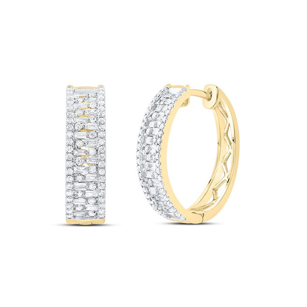 7/8 ct Baguette Diamond Hoop Earrings, 14K Yellow Gold