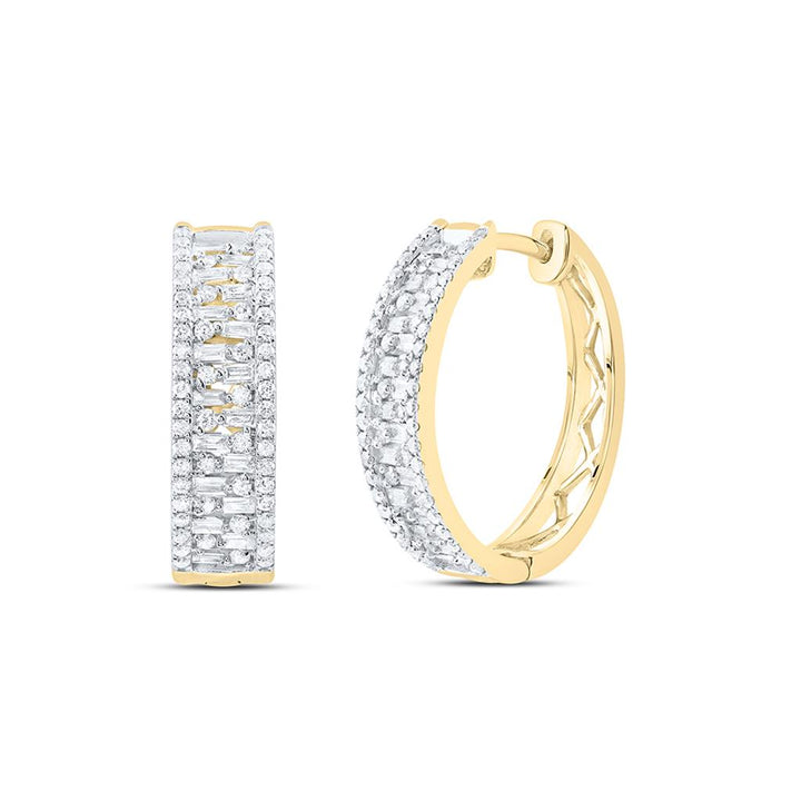 7/8 ct Baguette Diamond Hoop Earrings, 14K Yellow Gold