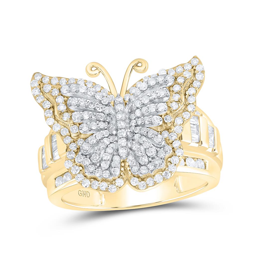 1-1/4 ct Diamond Butterfly Ring in 14K Yellow Gold