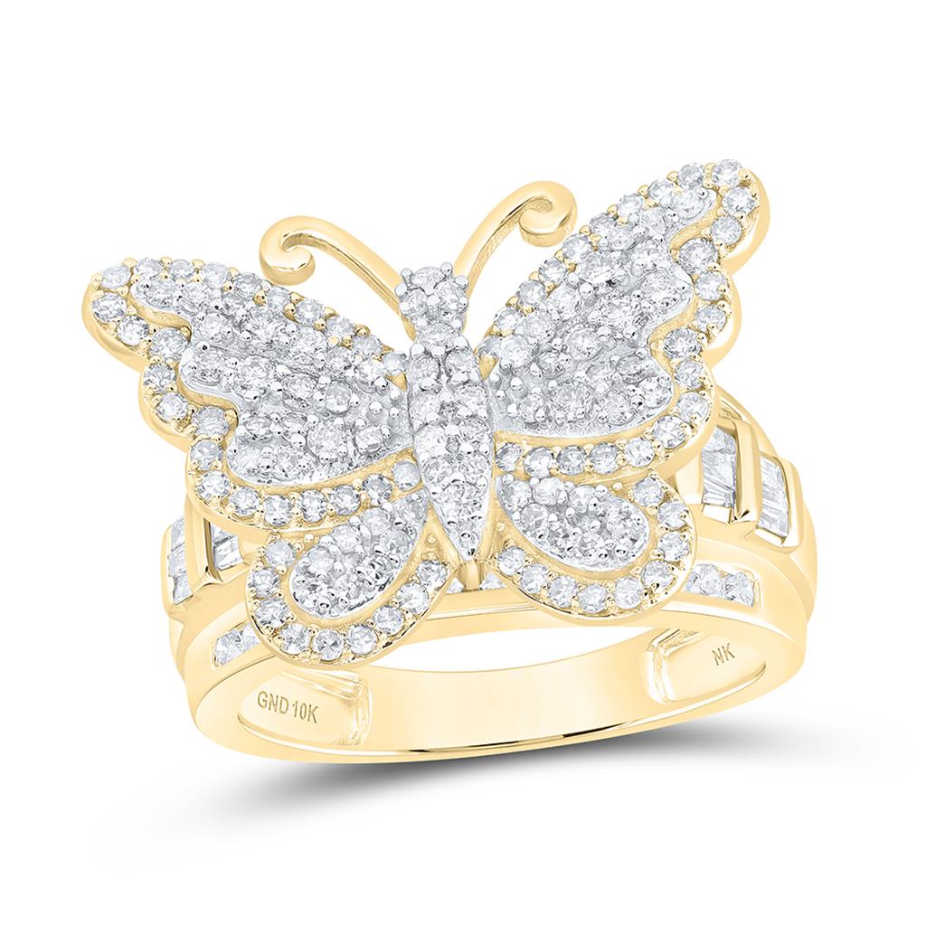1-1/2 ct Diamond Butterfly Ring in 14K Yellow Gold