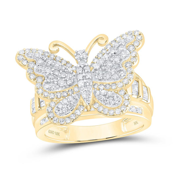 1-1/2 ct Diamond Butterfly Ring in 14K Yellow Gold