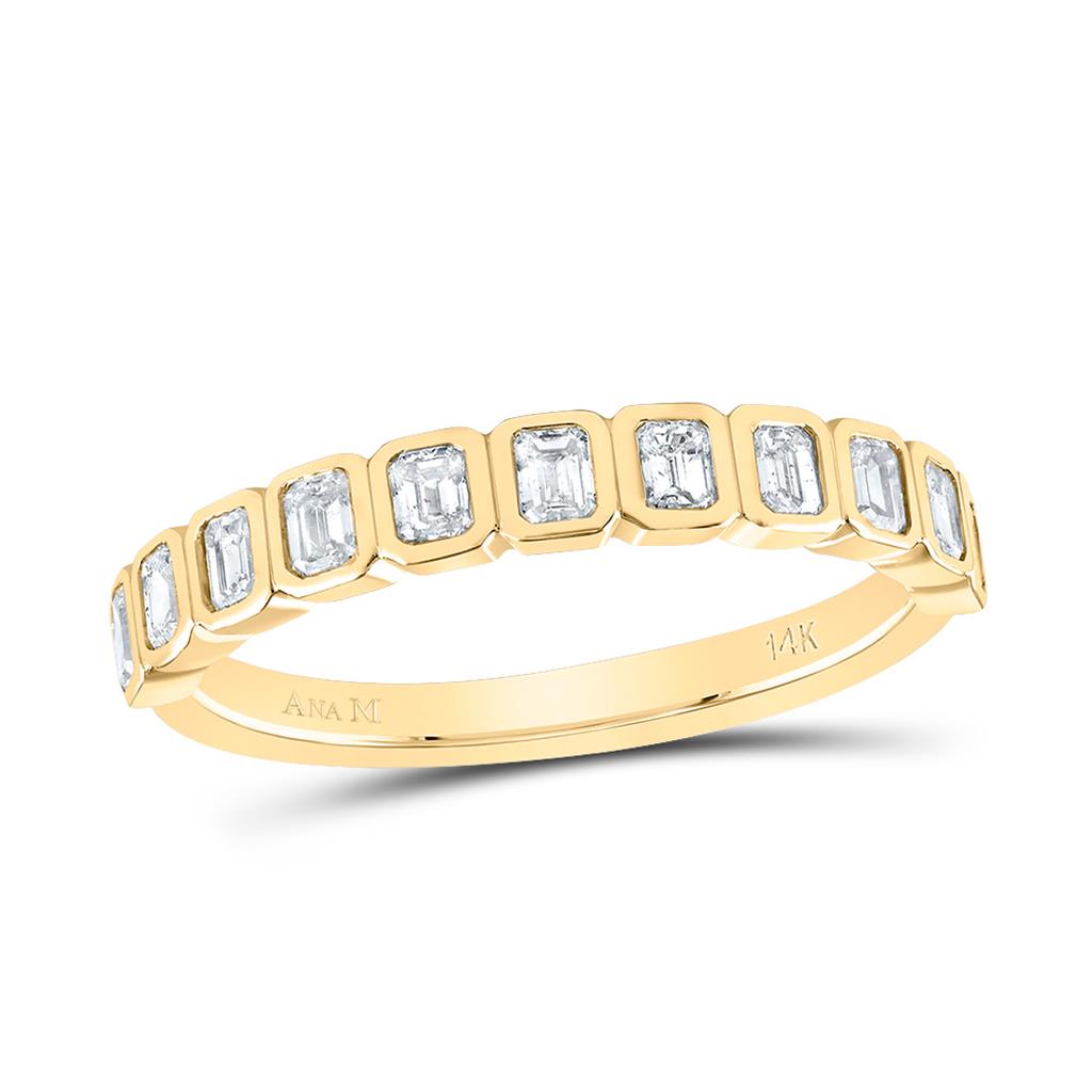 5/8 ct Diamond & Emerald Band in 14K Yellow Gold